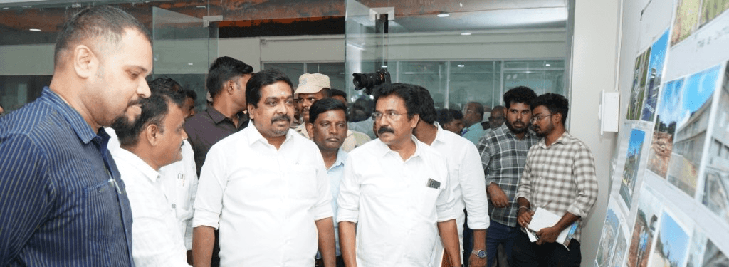 Minister inspecting Chengalpattu Bus Terminus progress display - 24-06-2026